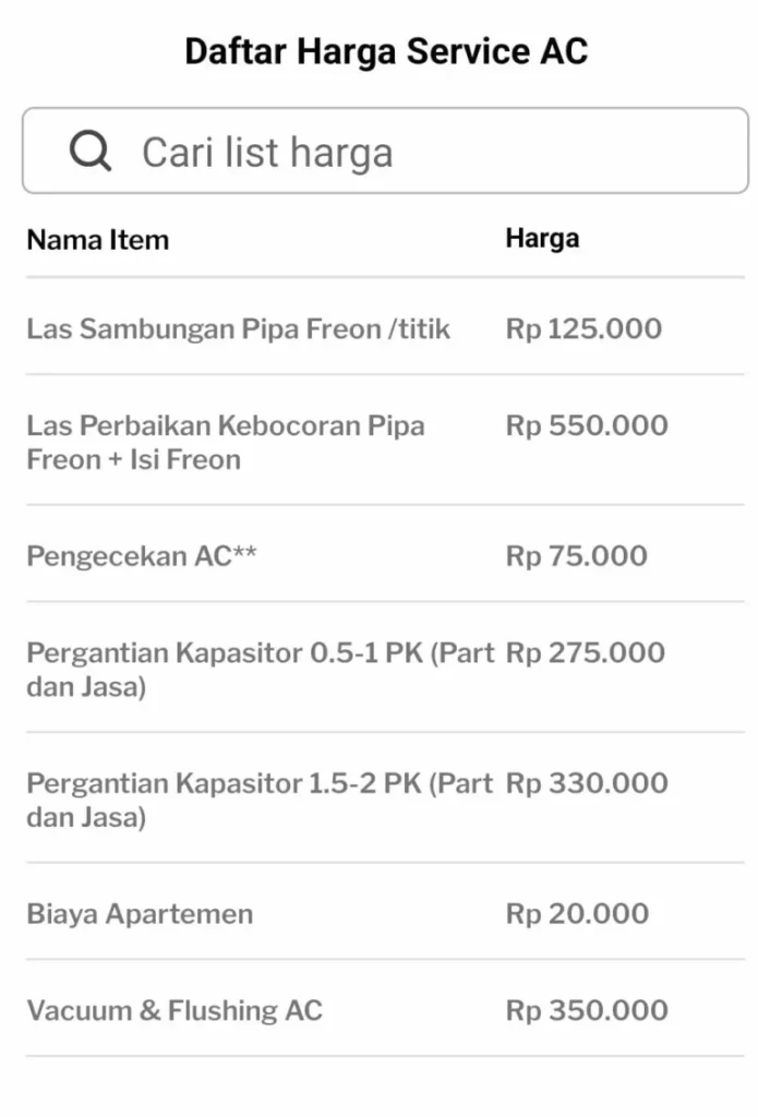 harga Service ac tangerang