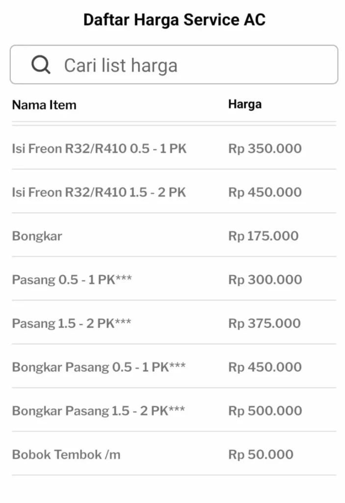 harga Service ac tangerang