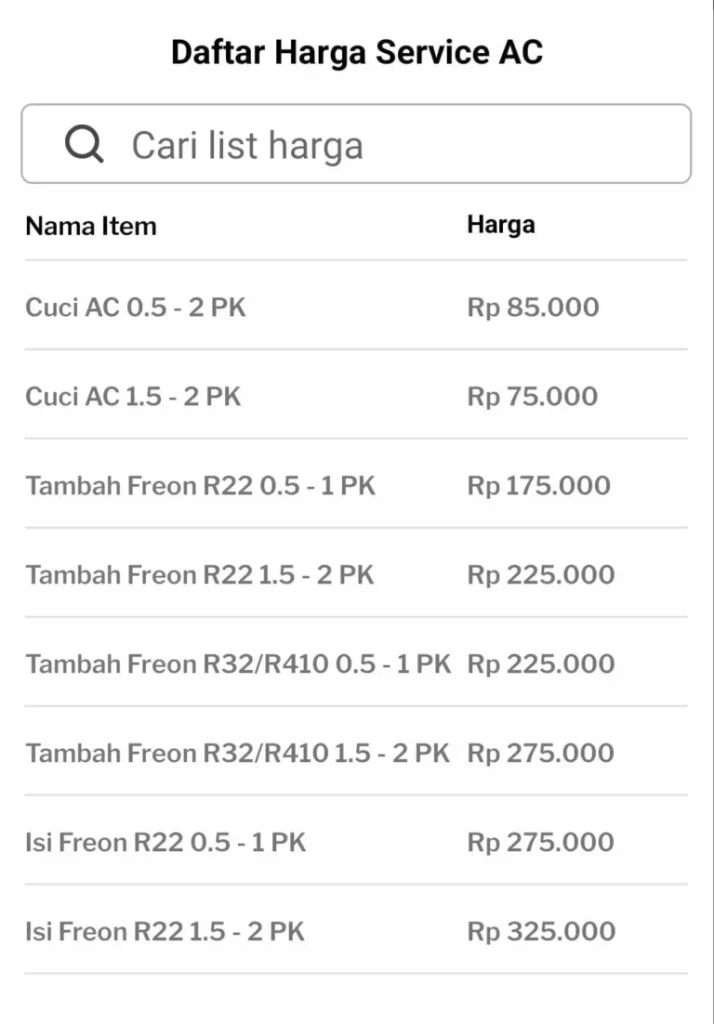 harga Service ac tangerang